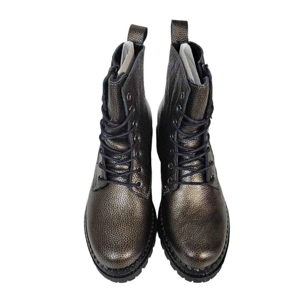 Metallic Leather Combat Boots Black  Women Size EU 36 US 6